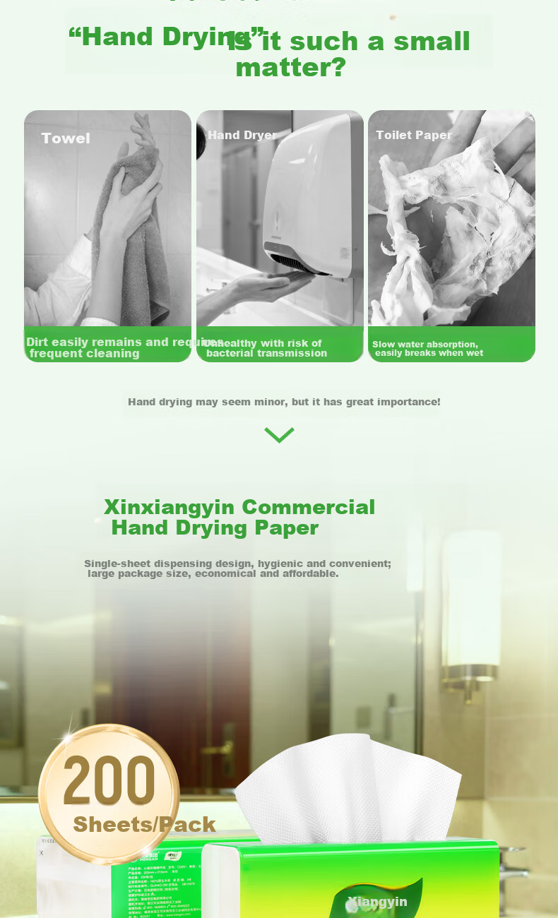 Xinxiangyin Commercial Hand Towel Paper 1-Ply 200 Sheets * 20 Packs Bathroom Kitchen Hotel Use CS001 3
