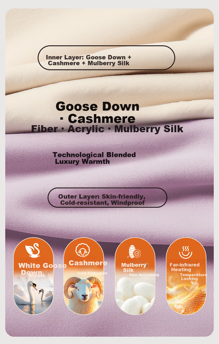 Miiow Women's Thermal Underwear Set Mid-Neck Goose Down Cashmere Silk Fleece Lined Thickened Warm Set 5