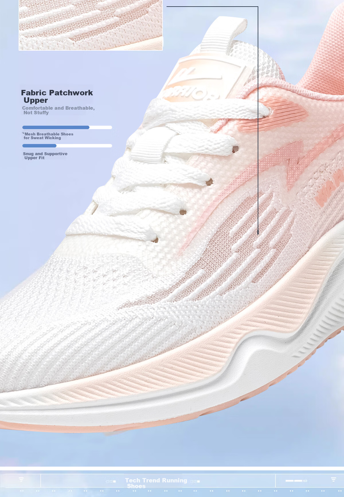 Warrior Women's Spring Summer New Mesh Lightweight Breathable Running Shoes Soft Sole Shock Absorption Sports Shoes White Pink Size 40 5