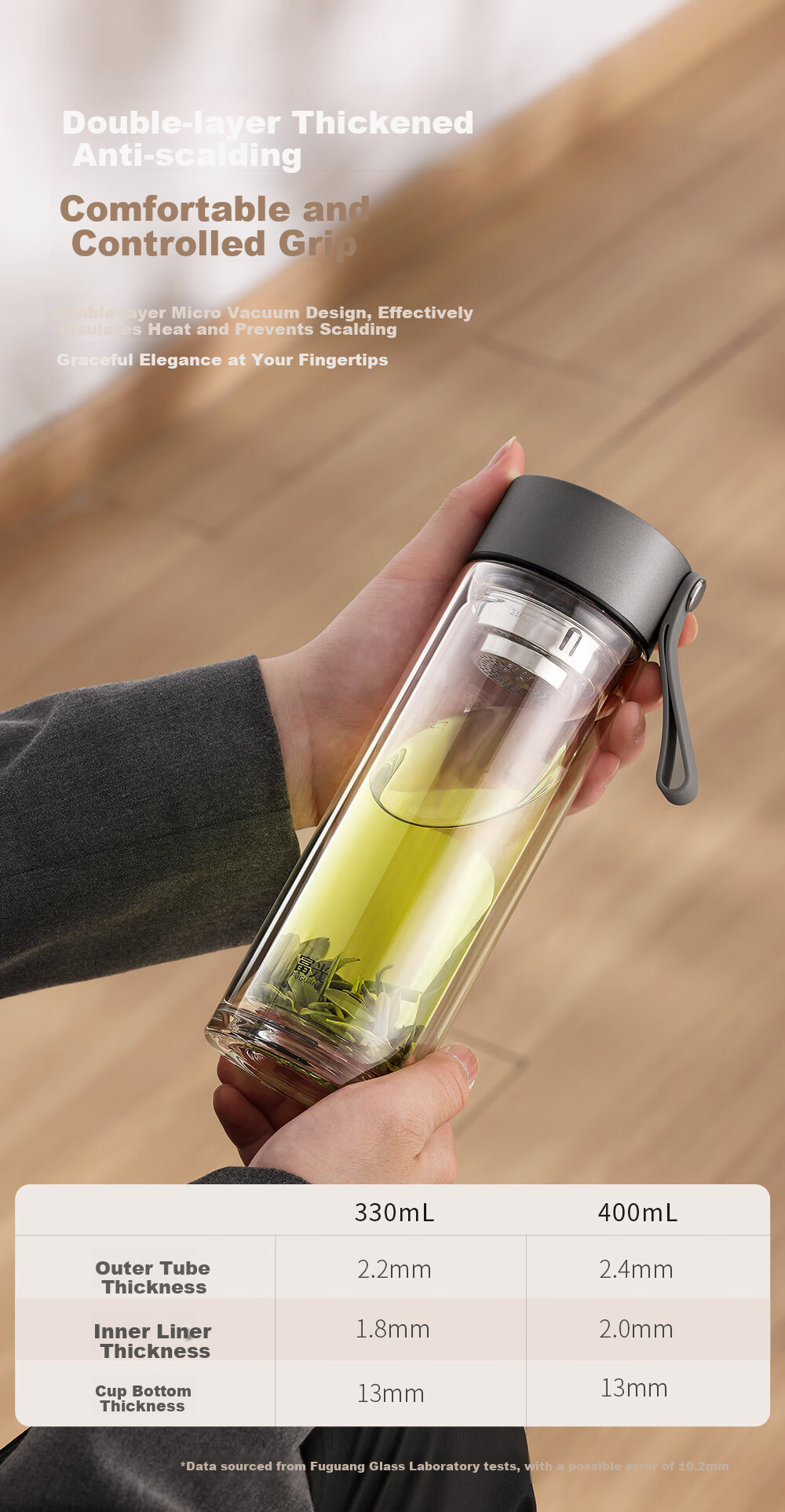 Fuguang Borosilicate Glass Tea Cup with Tea Infuser, Large Capacity Water Cup for Men and Women 5