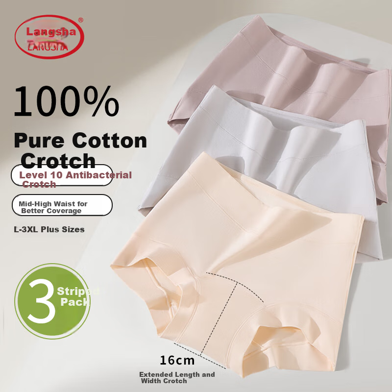 Langsha High-Waist Cotton Women's Boxer Briefs 10A Antibacterial Extended Crotch 50S Cotton Tummy Control Four-Point Underwear
