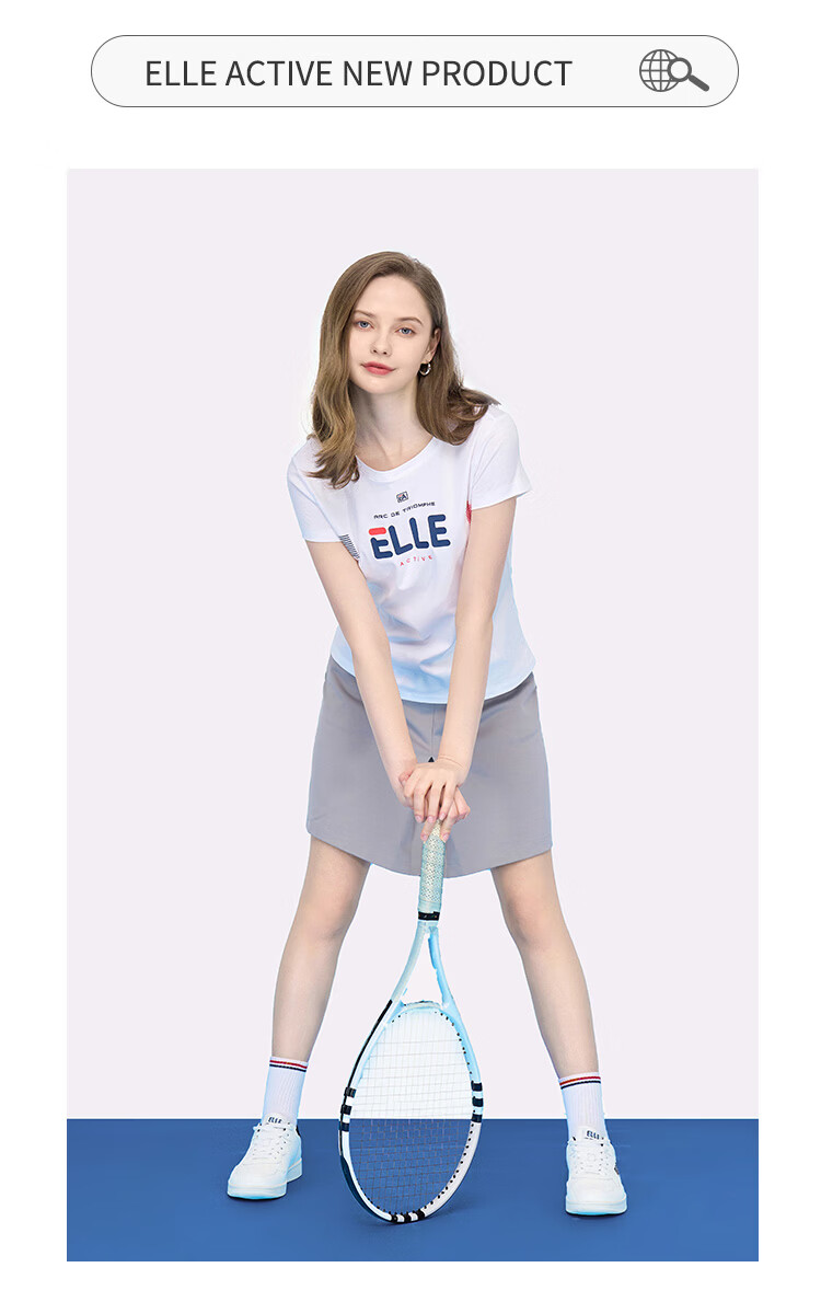 ELLE ACTIVE Women's Cotton T-Shirt Short Sleeve Simple Fashion Letter Print Casual Sports Round Neck Top Summer White S 5