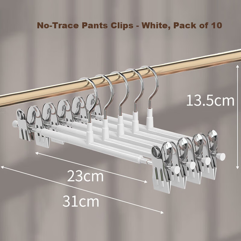 Miaomei 10-Pack Non-Slip Clip Pants Hangers Adjustable Retractable Skirt Clips for Home Drying