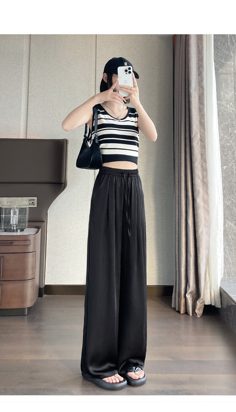 Free Style Acetate Satin Wide-Leg Pants for Women Summer Thin High Waist Draped Sun-Proof Ice Silk White Straight Casual Trousers 2026 16