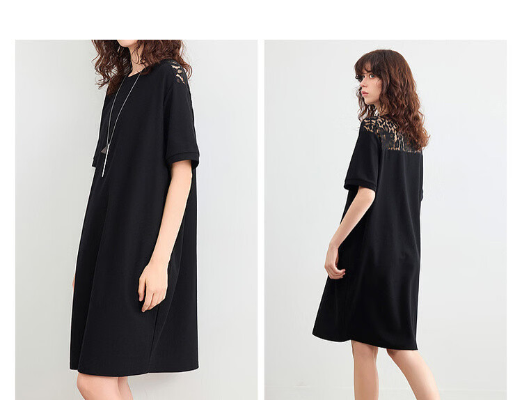 Demana Cloud Soft Cotton Series Summer Lazy Casual Round Neck Lace Splice Loose Slim Petite Women's Dress 7