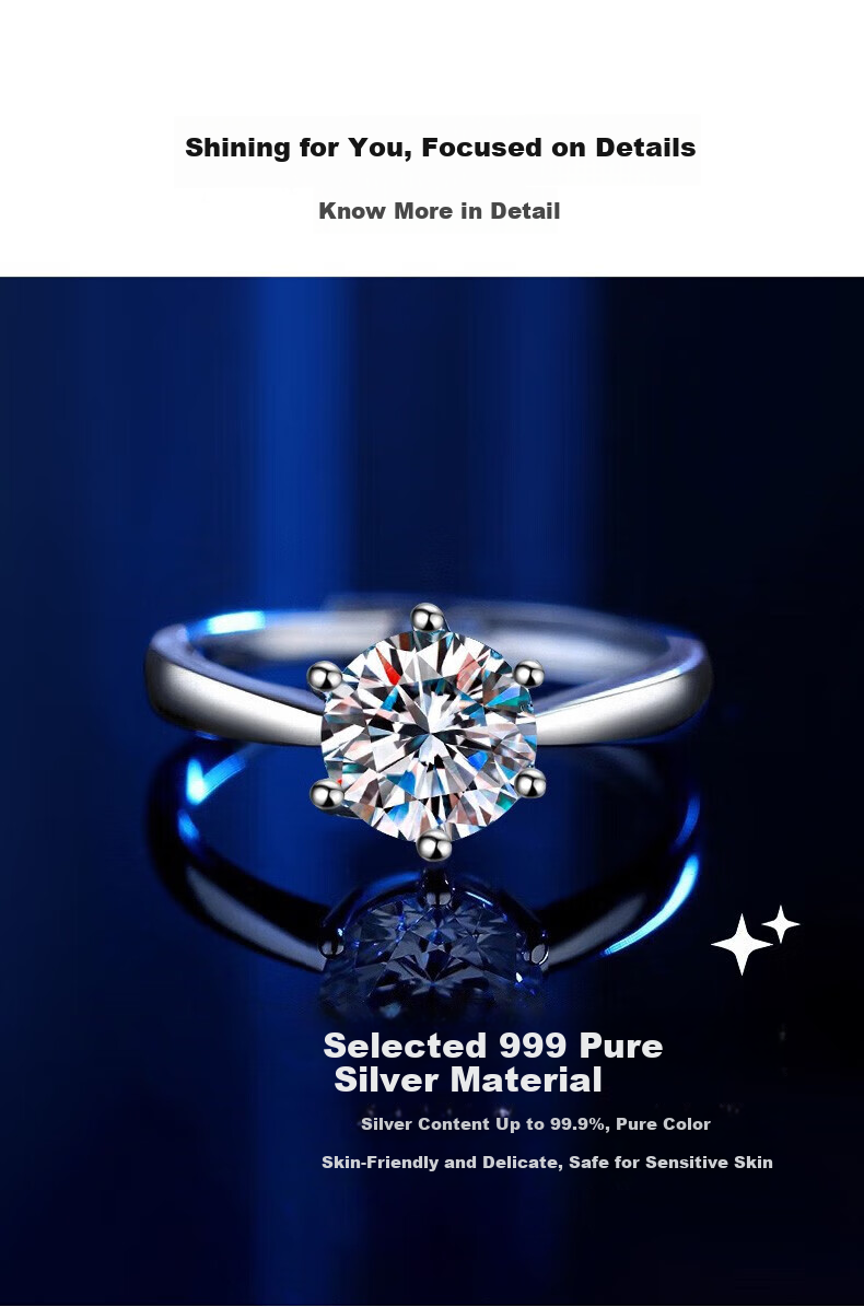 Zhoudajin CHOW TAI KING, One Carat Moissanite Diamond Ring, Sterling Silver Engagement Ring for Women, Qixi Valentine's Day Gift for Girlfriend Or Wife, Birthday Present 6