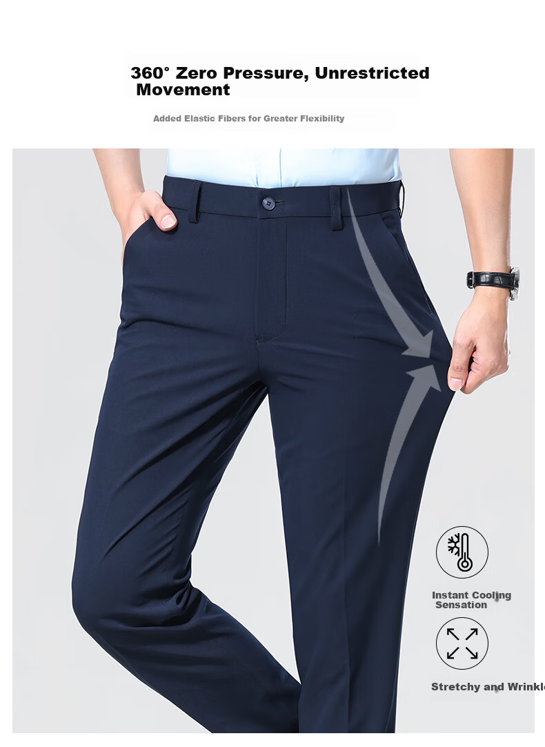 ROMON [Easy-Care] Men's Wrinkle-Resistant Non-Iron Business Suit Pants, Casual Trousers, Dad's Elastic Straight-Leg Pants 4