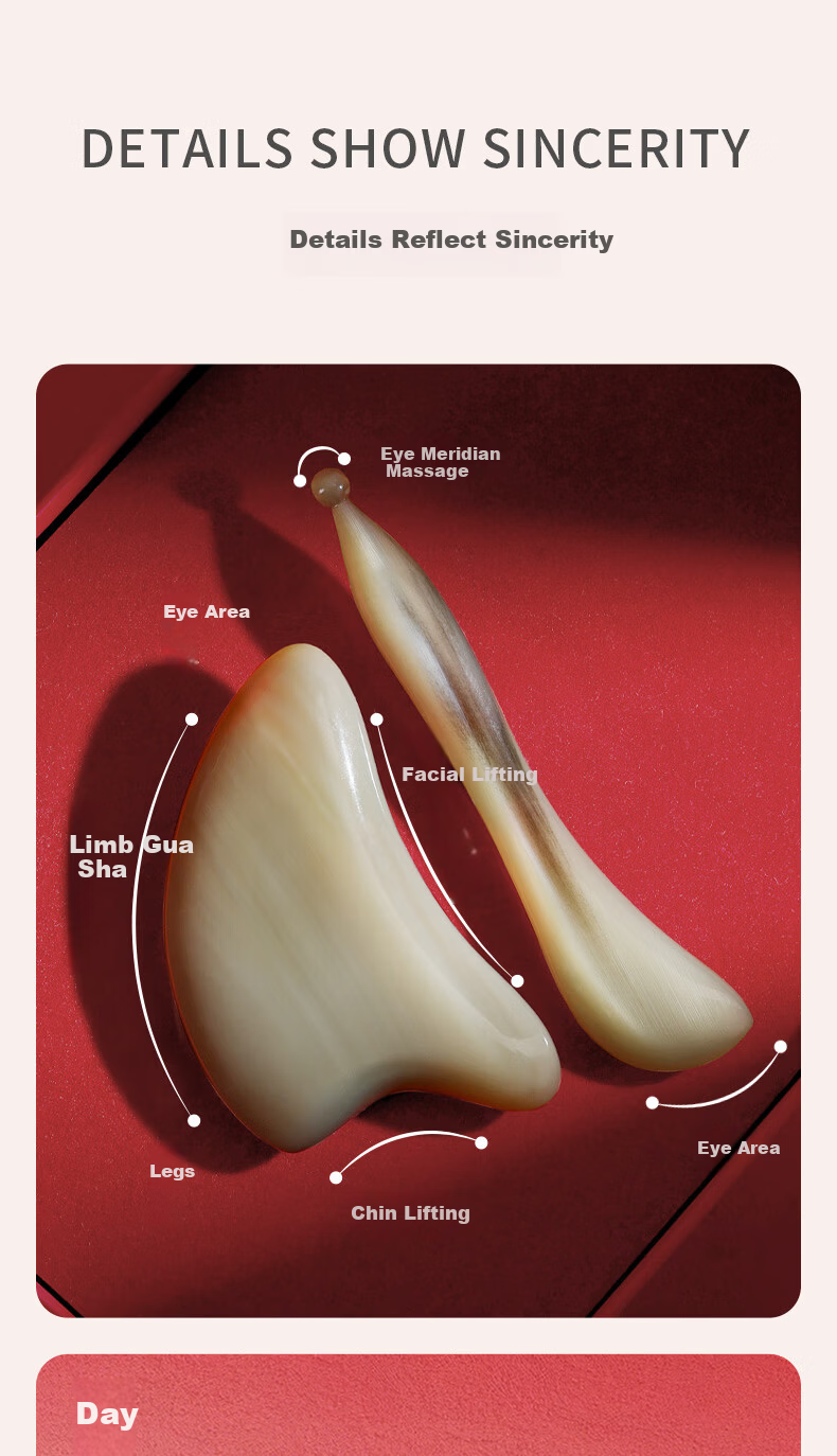 Chaojun Authentic Natural Ox Horn Gua Sha Board Facial Massage Roller Set Practical Birthday Gift for Mom Girlfriend Wife 6