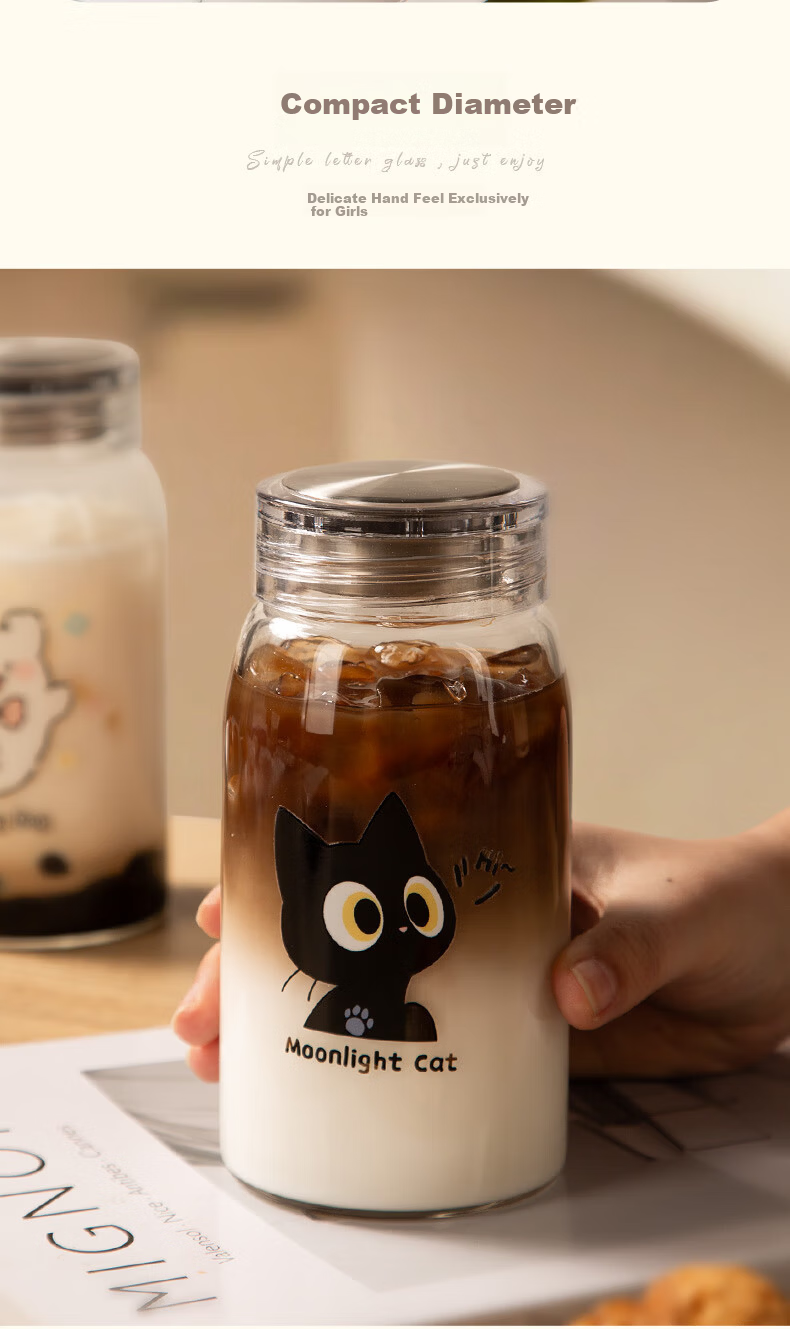 Newair High Borosilicate Glass Cup for Coffee, Soy Milk, Juice, And Buffalo Milk with Lid - Cute 2026 Portable Stylish Beverage Container 10