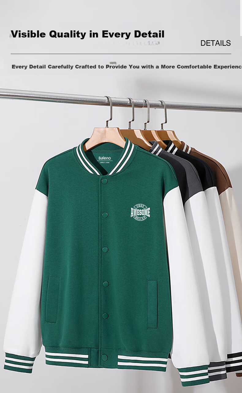 Baleno Baseball Jacket for Men, Spring Simple Cool Youth Trendy Brand Coat, Casual Oversized Couple Knitted Color-Block Jacket 5