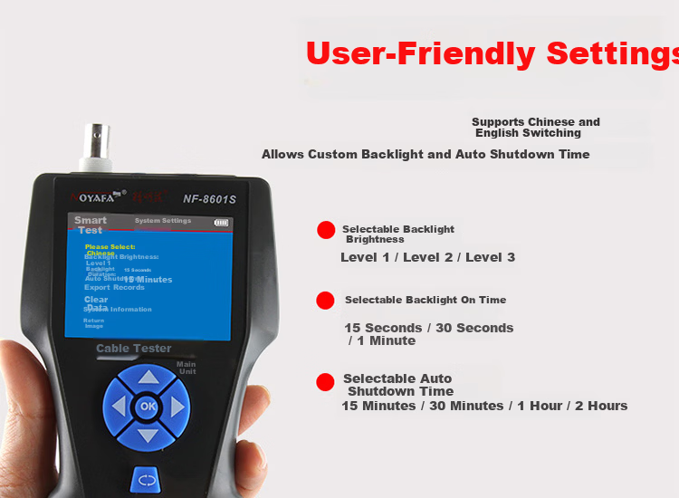Smart Mouse NF-8601S Upgraded Cable Length Breakpoint Short Circuit Tester POE Power Supply Length Measurement PING LAN WAN Cable Tracker Locator 16