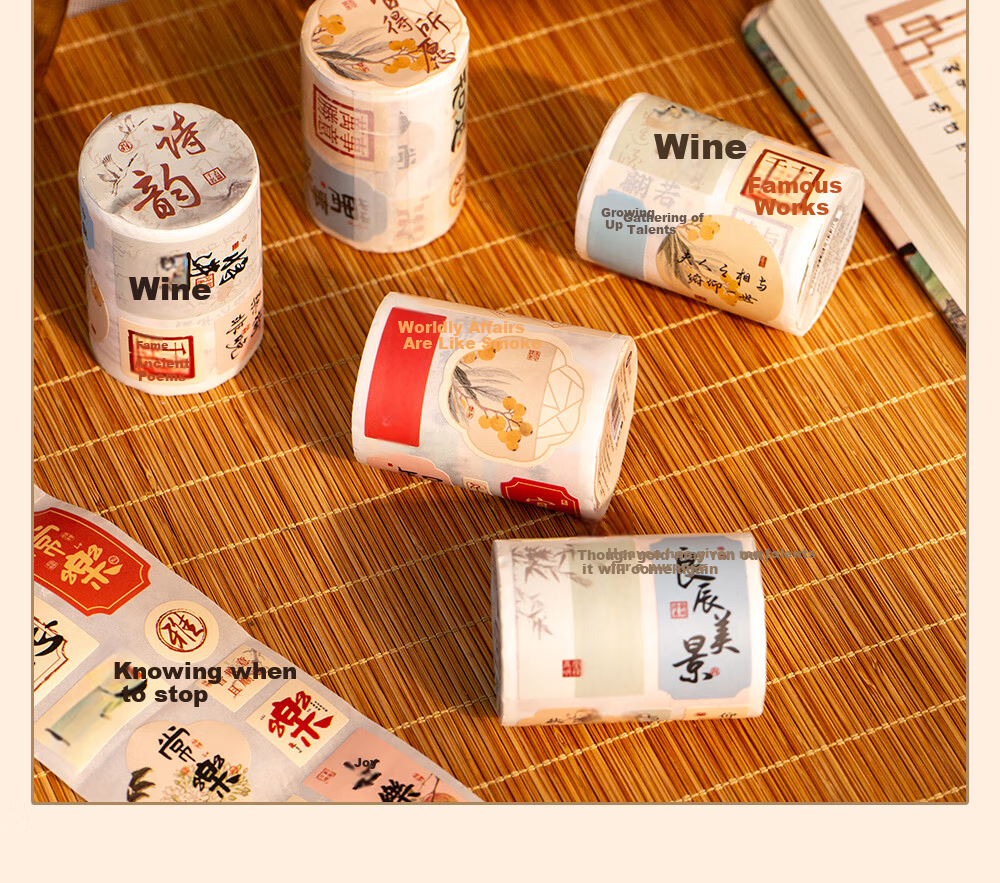 Class 3-2 Wish Fulfillment Tape Changle Chang'an National Style DIY Blessing Journal Decorative Text Seal Stickers Phone Ancient Style Calligraphy Tape 16