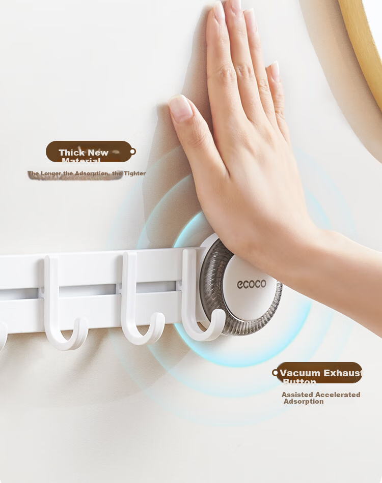 Ecoco Suction Cup Hook Door Hanging Strong Adhesive No Drilling Bathroom Kitchen Entryway Key and Hat Rack 25228 White 8