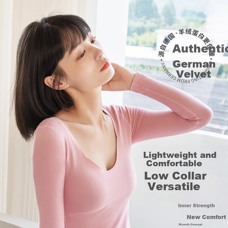 Urban Beauty Women's Thermal Underwear Set Autumn Top and Bottom Winter Cashmere Silk Seagull Collar Fleece Thickened Derong Heating Set 1