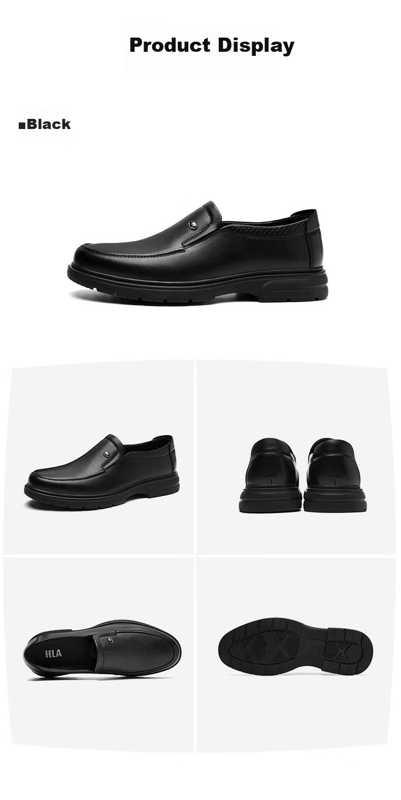 HLA Men's Leather Shoes, Business Casual Slip-On Shoes HAAPXM2FAL276, Perforated Style, Size 43 15