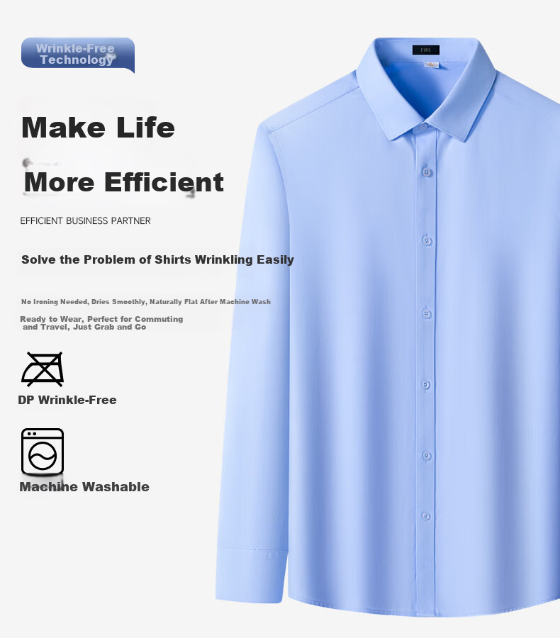FIRS DP Non-Iron 100% Cotton Wrinkle-Resistant Long Sleeve Shirt Men Business Casual Pure Cotton Base Shirt 4