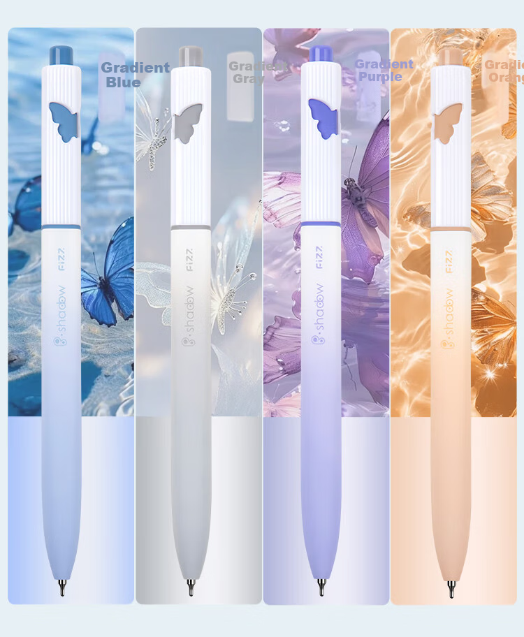 Fizz Quick-Dry Click Gel Pen 0.5mm Low Center of Gravity Dual Ballpoint CS Black Tip Office Signature Pen Student Exam Pen 2-Pack Purple Gold 19