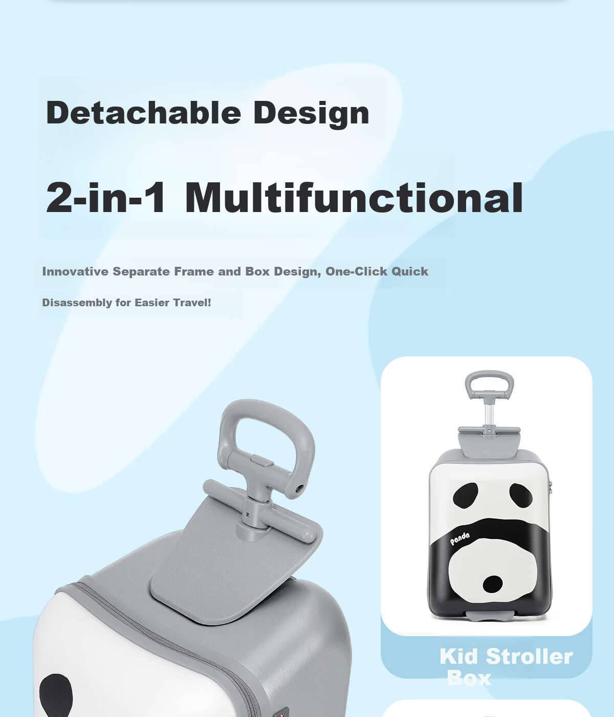 DELETE Kids Ride-On Luggage Suitcase with Detachable Handle for Travel and Boarding 2