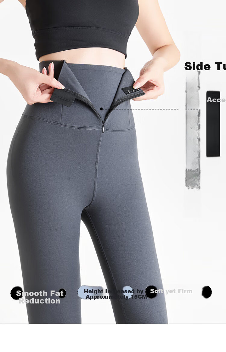 LangSha Women's Winter Fleece-Lined High-Waist Slimming Sharkskin Yoga Leggings with Zipper and Thickened Lamb Wool Thermal Pants 1