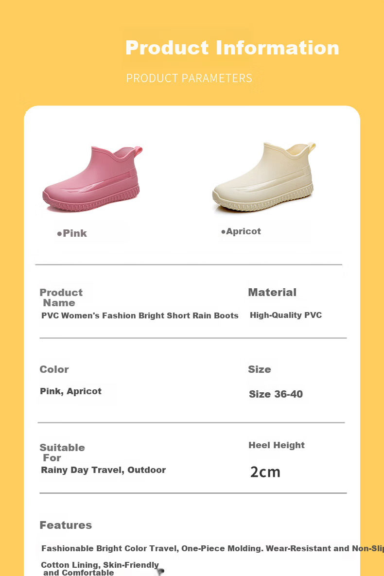 FOOTOPPO Women's Rain Shoes Waterproof Short Rubber Boots Fashion Low-Cut Outdoor Non-Slip Rain Boots 9