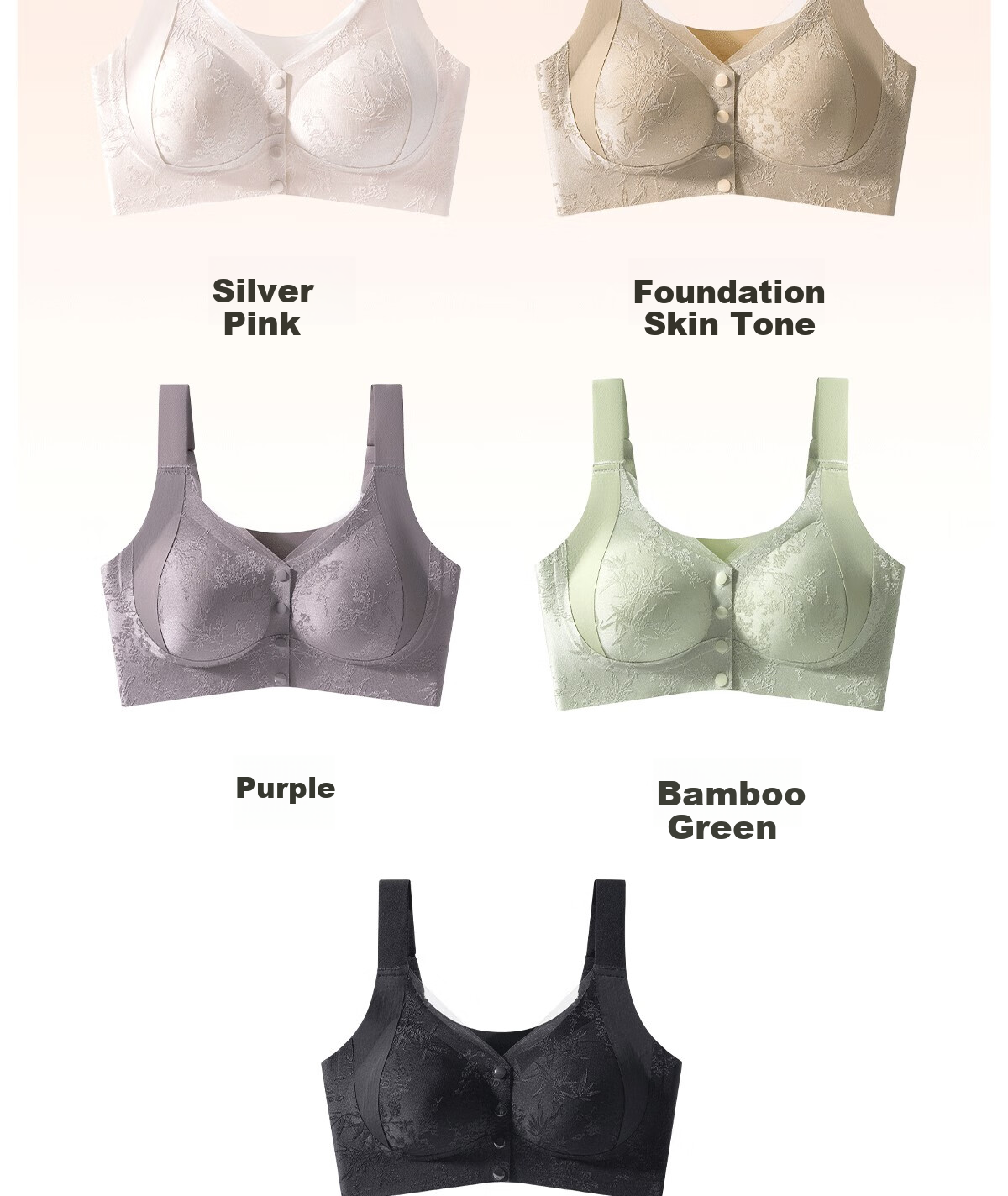GRACEWELL Women's Embossed New Chinese Style Jacquard Mom Bra Wireless Front Closure Skin L 15