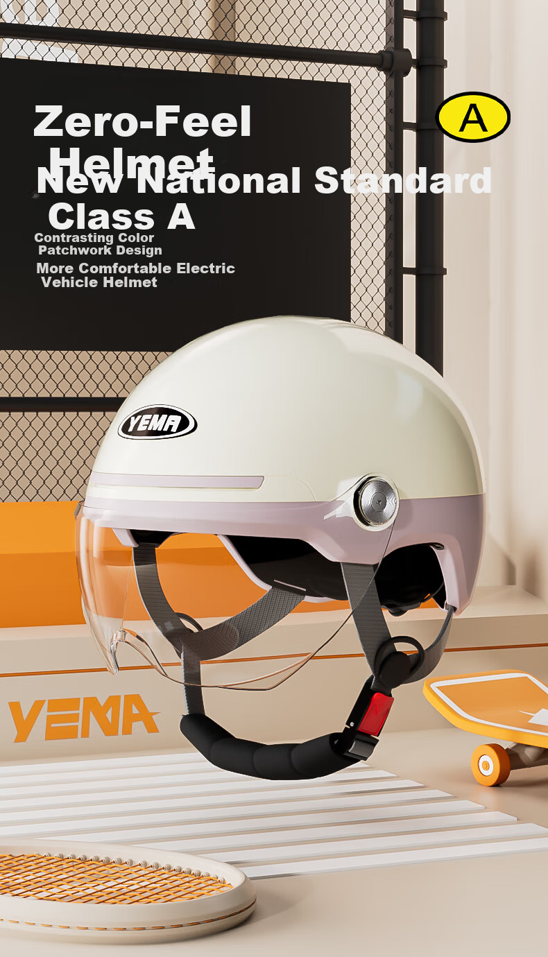 YEMA 3C Certified Electric Vehicle Helmet Women Summer Motorcycle Half Helmet Men New National Standard Class A Summer Sun Protection Lightweight Four Seasons Electric Scooter Safety Helmet 369S Titan 1