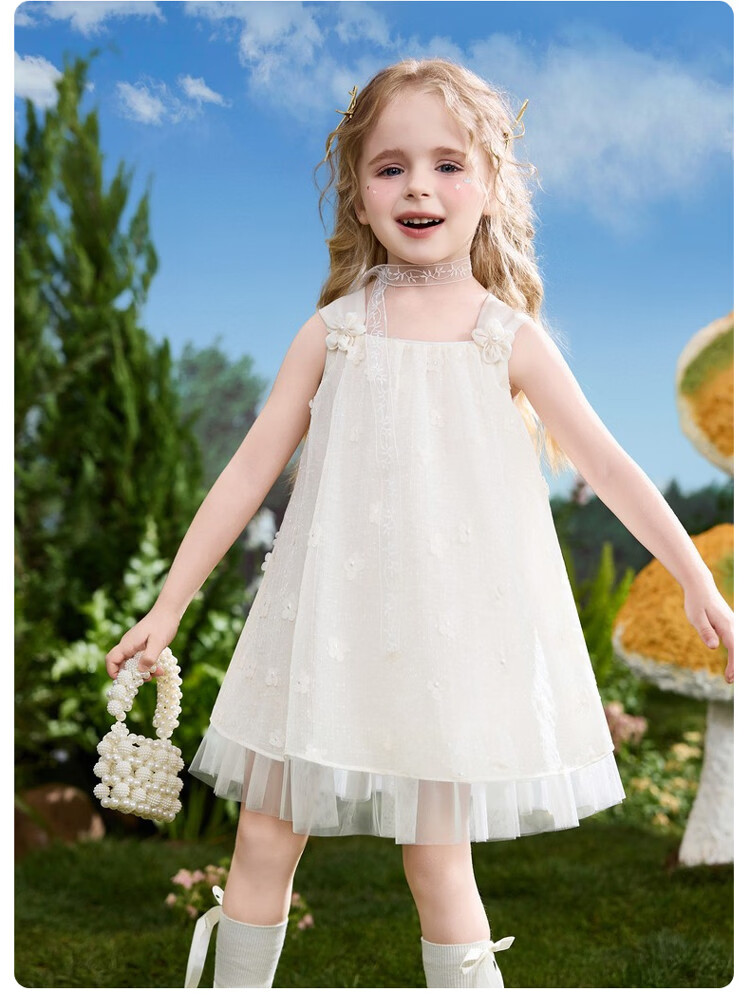 ASK JUNIOR Kids Summer Sleeveless Strap Dress Girls Princess Tulle Dress 15
