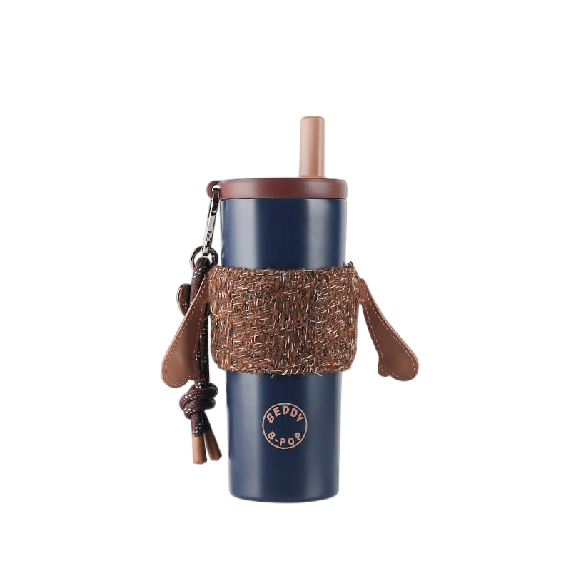 BEDDYBEAR Glowing Insulated Tumbler for Women High-Value Portable Straw Cup Coffee Tea Water Bottle Student Cup 580ML Blue Ocean