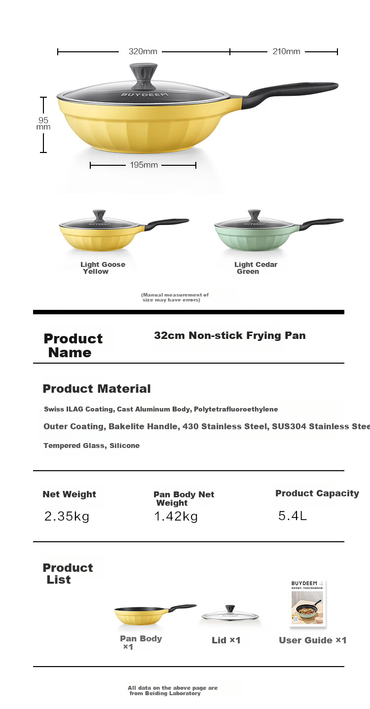 Buydeem 32cm Non-Stick Frying Pan Skillet Light Smoke Oil-Gathering Shallow Green Induction and Gas Stove Compatible 11