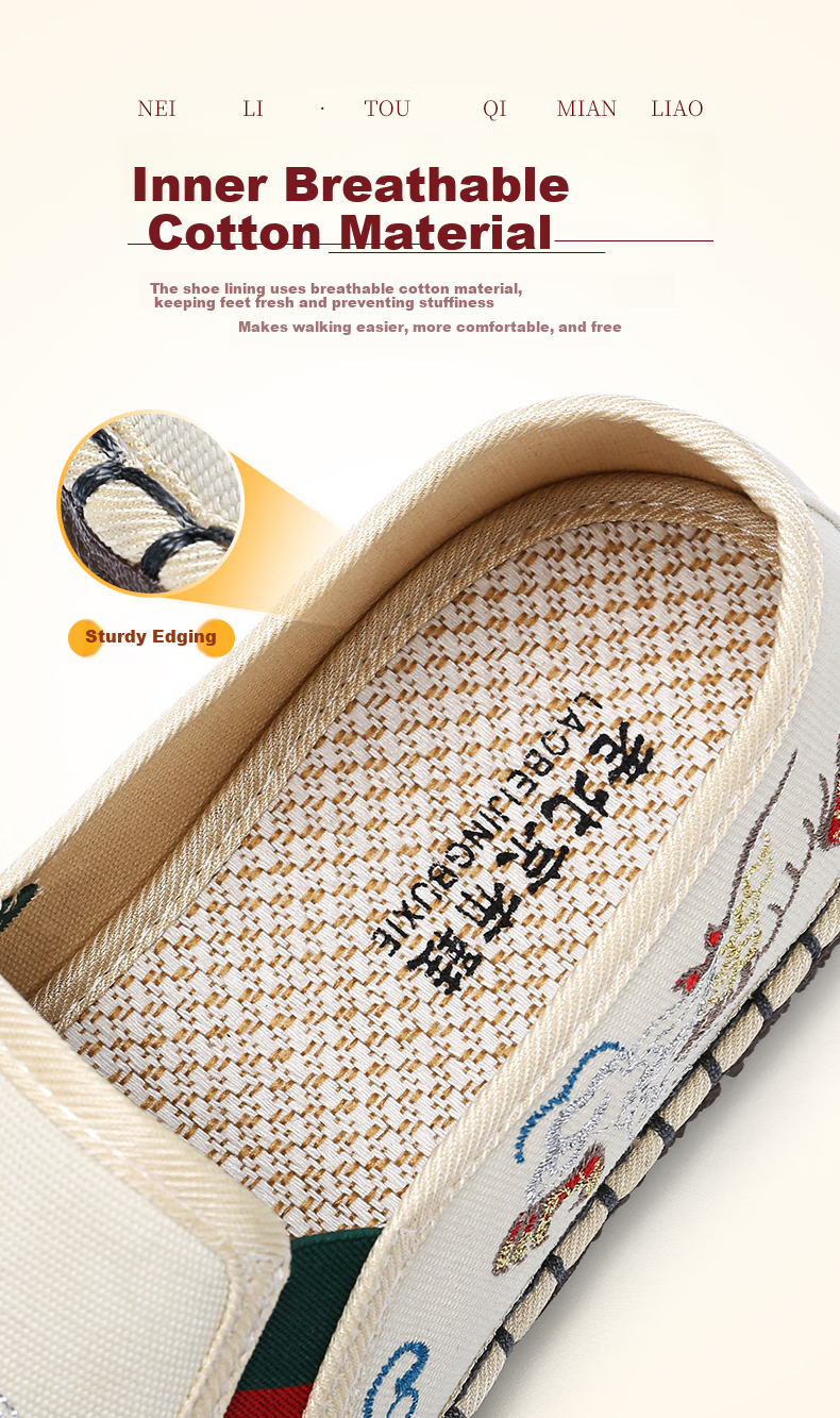 BUSHEYUAN Youth Chinese Style Retro Embroidered Dragon Pattern Slip-On Flat Casual Shoes Hanfu Old Beijing Cloth Shoes Men 211-9016 Black 39 8