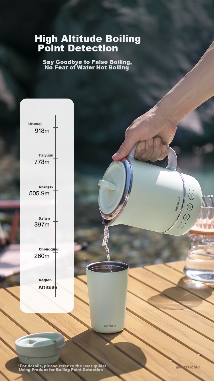 Buydeem TK66 Multifunctional Portable Electric Kettle Stainless Steel Temperature Control Small Capacity Office Kettle Mini Travel Kettle Light Cedar Green 5