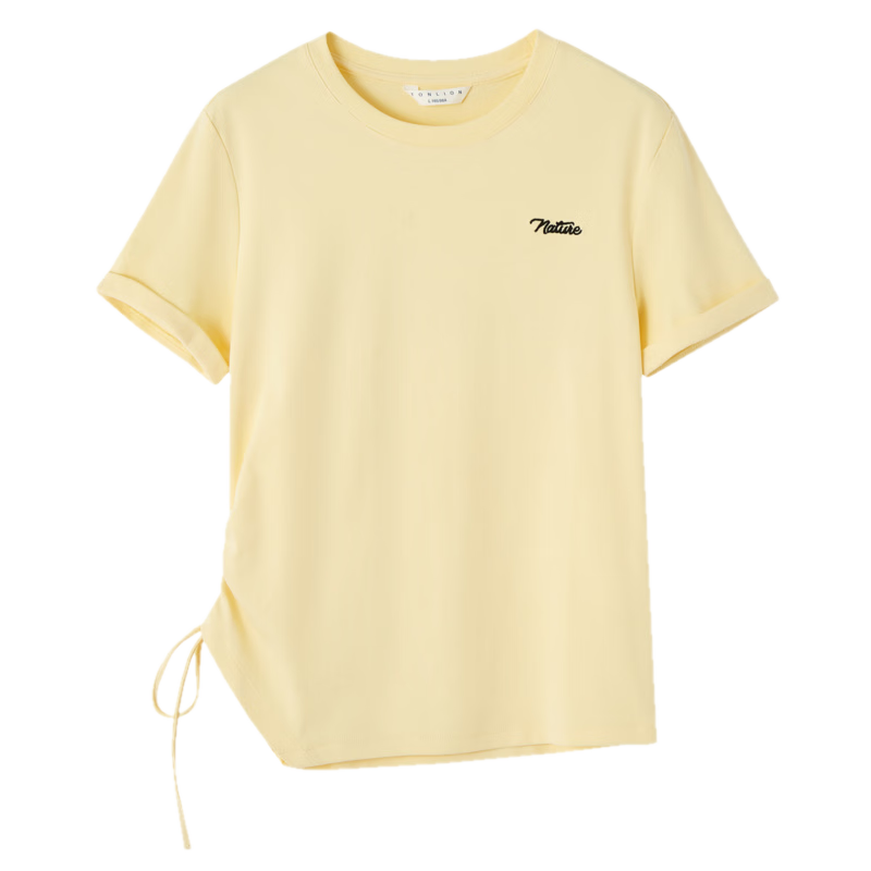 TonLion 2026 Summer Women's Drawstring Mid-Length Short Sleeve T-Shirt Solid Color Slim Fit Stylish Versatile Premium Feel