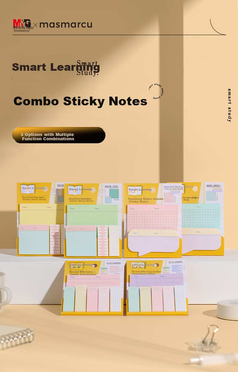 MASMARCU Morning Light Stationery Study Efficiency Sticky Notes Set Strong Adhesive Label Stickers Bookmark Smart Learning 1 Pack Random YS0340 Exam Essential 1