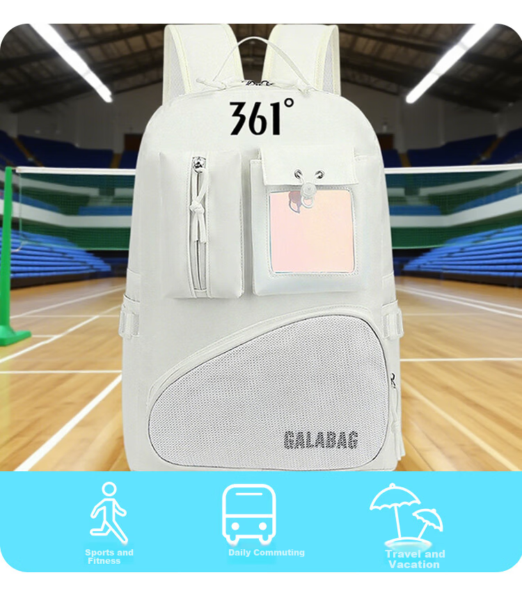 361° Backpack Table Tennis Bag Badminton Bag Sports Unisex Travel Casual Outdoor Multifunctional Lightweight Black 3