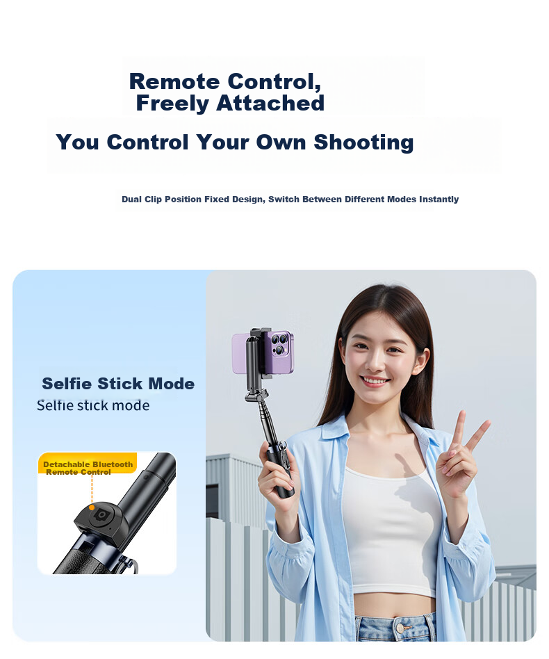 Samtogo Zoom Mini Selfie Stick Phone Holder Floor Tripod Compact Portable Travel Gadget 360° Rotating Stabilized Gimbal Follow Shooting Multifunctional All-in-One 12
