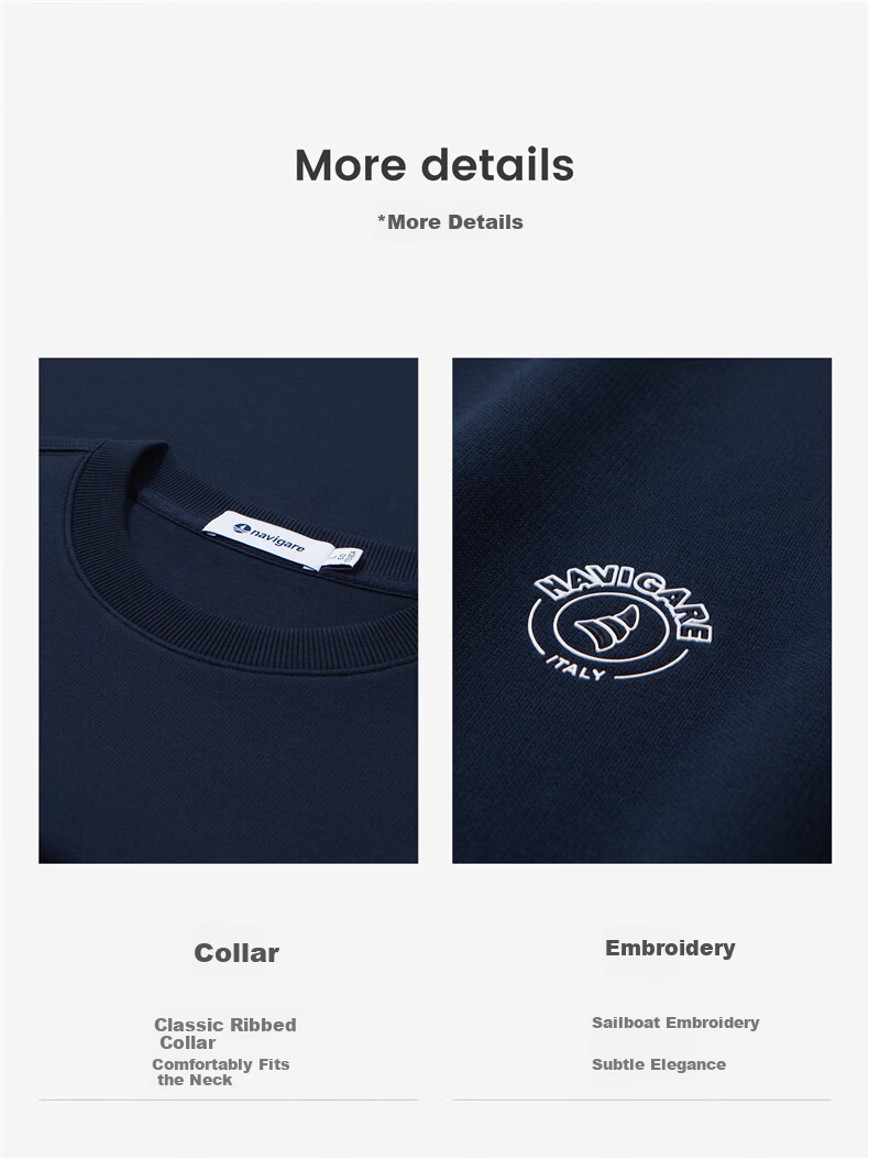 Navigare Small Sailboat Spring Autumn Commuter Men's Basic Crew Neck Single-Layer Casual Sweatshirt 1135805304 6