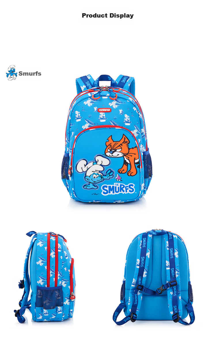 AMERICAN TOURISTER Boys' Safe Backpack Set for Grades 1-4, Children's Antibacterial Lightweight Blue Smurfs UF5 Backpack 10