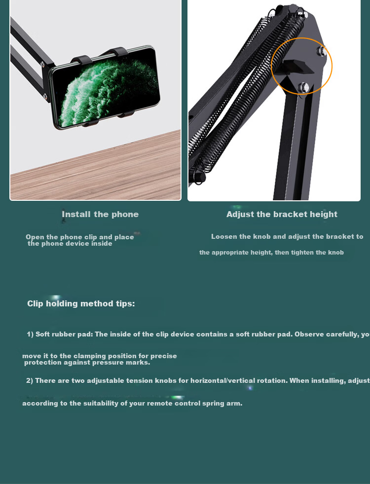 ESCASE Phone Holder Bedside Lazy Stand Desktop Overhead Shooting Stand Online Learning Douyin Short Video Game Live Streaming Drama Watching Exam Study Tool Stable 360° Adjustable Foldable 18