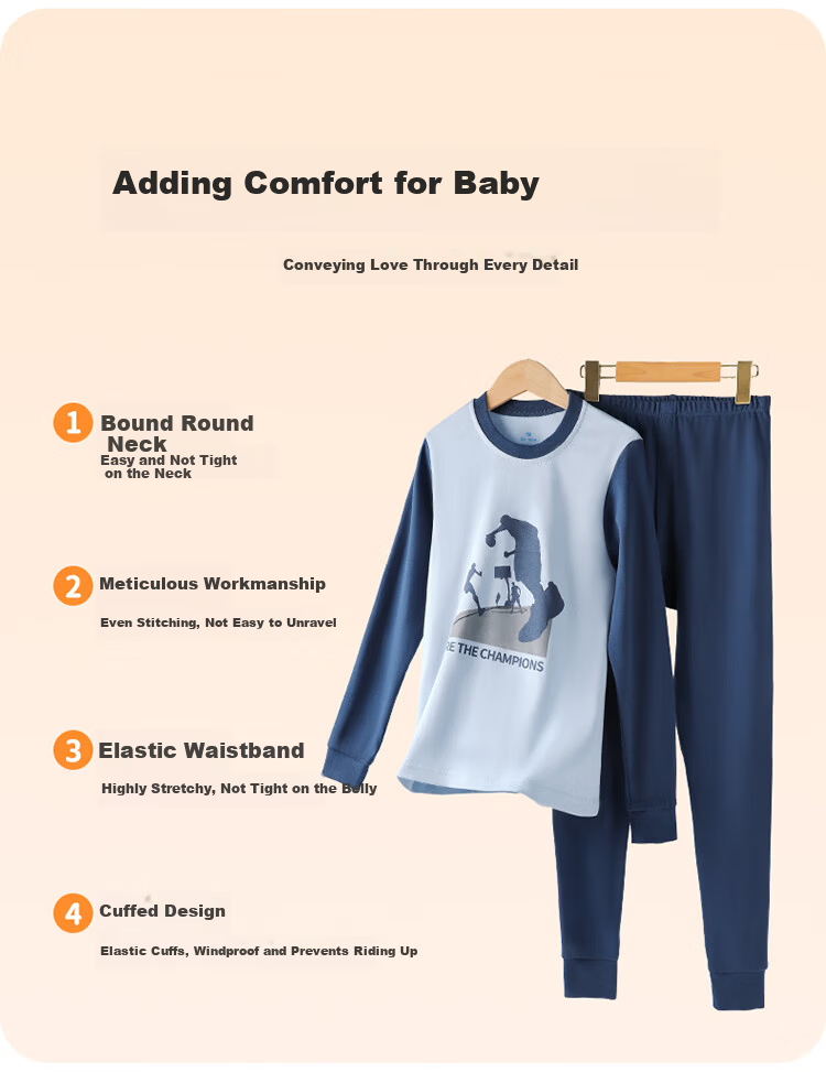 Bingxue Mian Cotton Kids Thermal Underwear Set Boys Pure Cotton Class A Autumn Clothes and Pants 7A Antibacterial Boys Mid to Big Kids Cotton Sweater 7