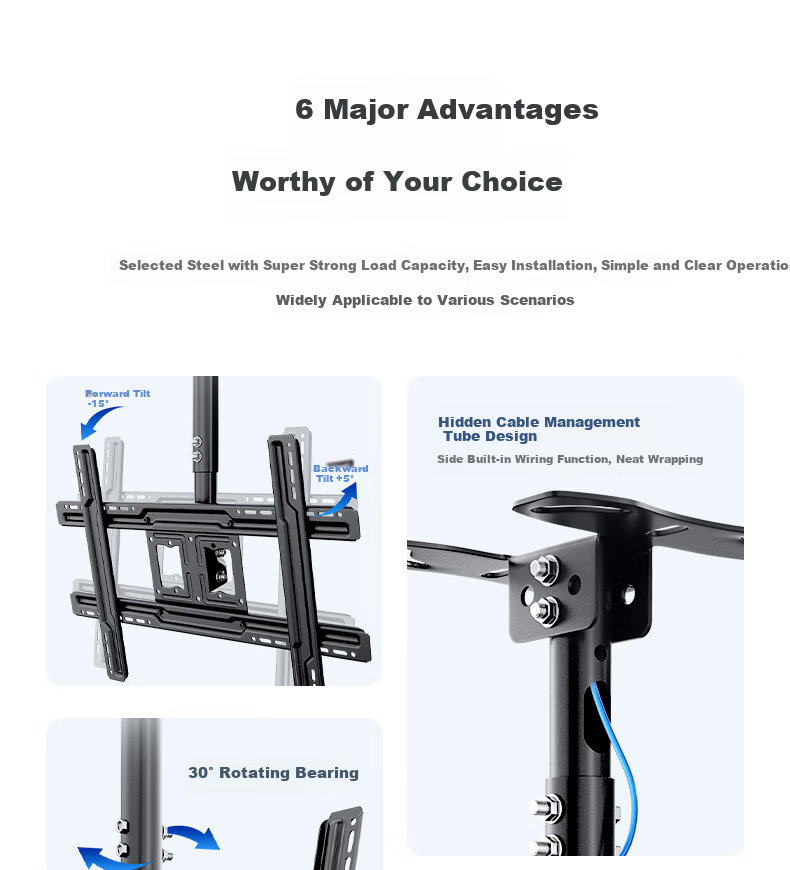 Dongpuli 2.5m 32-75 Inch TV Ceiling Mount Bracket Rotatable Adjustable Multifunctional LCD Monitor Surveillance Pole Wall Mount 3