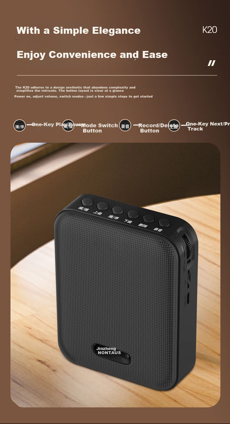 Jinzheng K10 Mini Bee Amplifier Teacher Teaching Dedicated Anti-Howling Wireless Lapel Microphone High Power Tour Guide Outdoor Portable Speaker Bluetooth Speaker Black 7