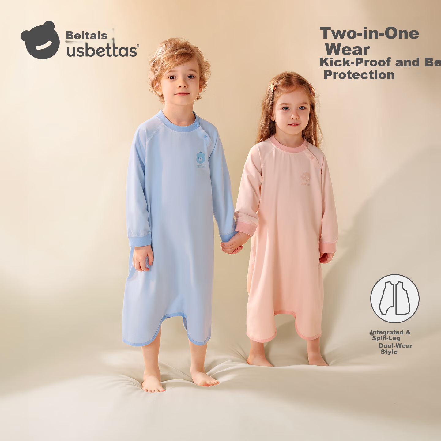 Betis Baby Spring and Autumn New Cotton Pajamas Four Seasons Universal Infant Sleep Gown Anti-Kick Blanket Belly Protection Robe