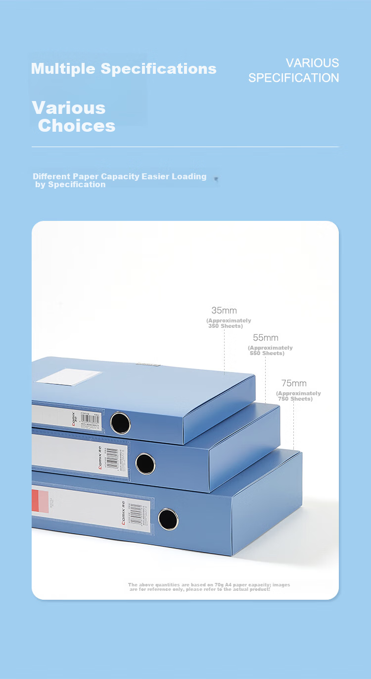 COMIX 10-Pack 35mm Thickened Velcro File Boxes 1mm Board Thickness A4 Document Storage Box Blue 5
