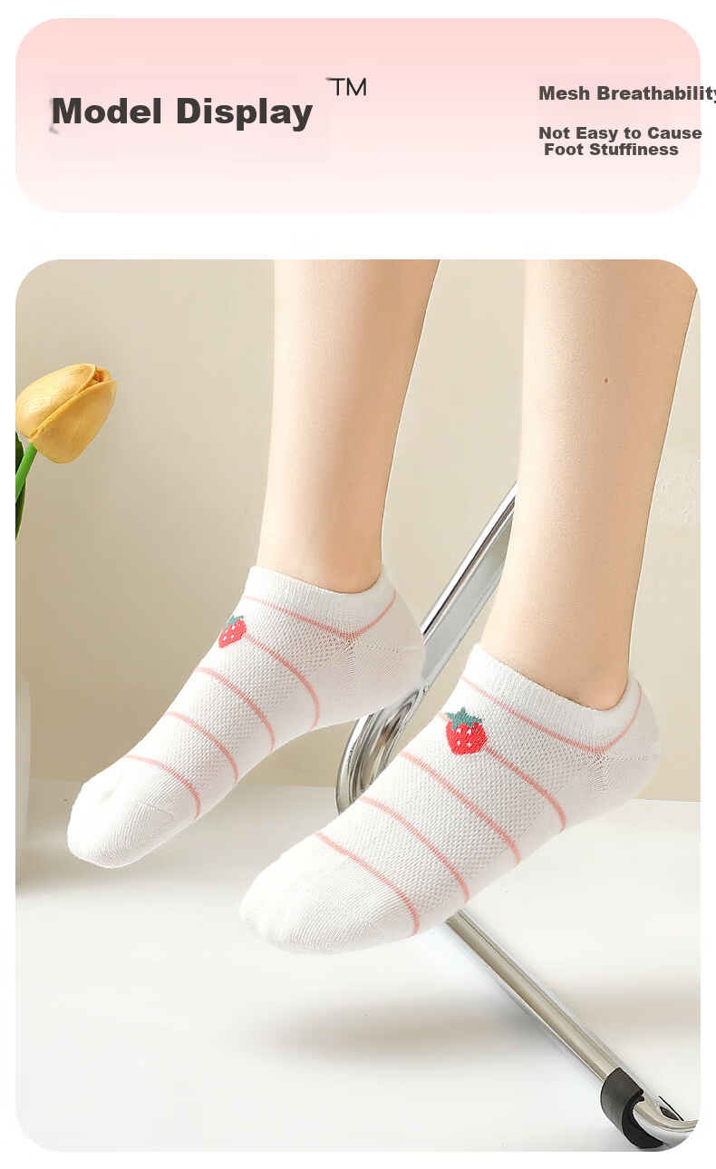 Langsha 5 Pairs Children's Socks Girls Summer Thin Breathable Short Cotton Mesh Invisible Boat Socks for Kids 7