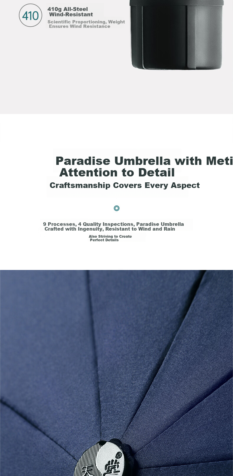 Paradise Umbrella Large Folding Umbrella Three-Fold Dual-Use Business Umbrella Classic Plaid 10-Rib Large Umbrella Black 5