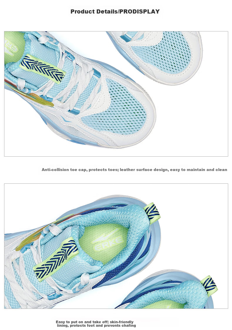 ERKE Kids Boys Basketball Shoes Mid-Childhood Lace-Up Cushioning Durable Sneakers Seaside Blue/Microcrystalline White Size 39 61