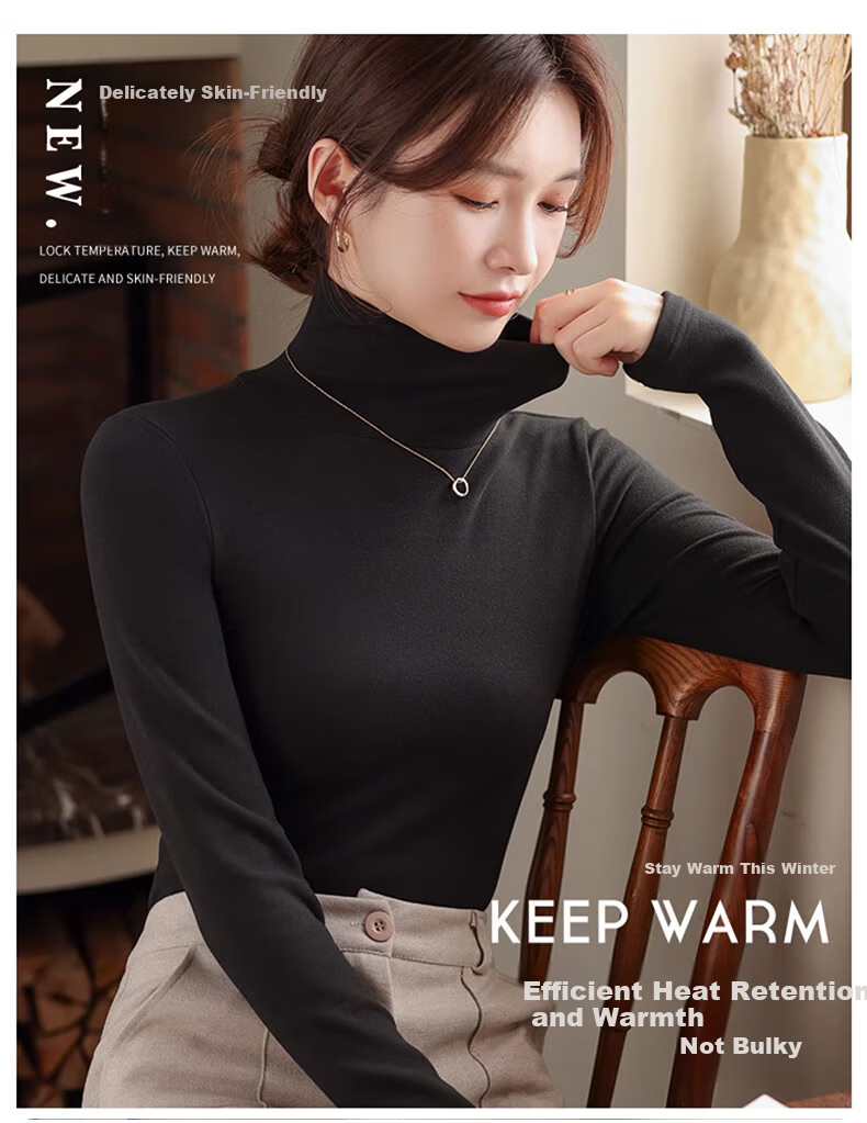 LangSha Thick Turtleneck Base Layer Top for Women, Fall/Winter 2025 New Product, Antibacterial Thickened Turtleneck Long-Sleeve Warm Base Layer Sweater 11