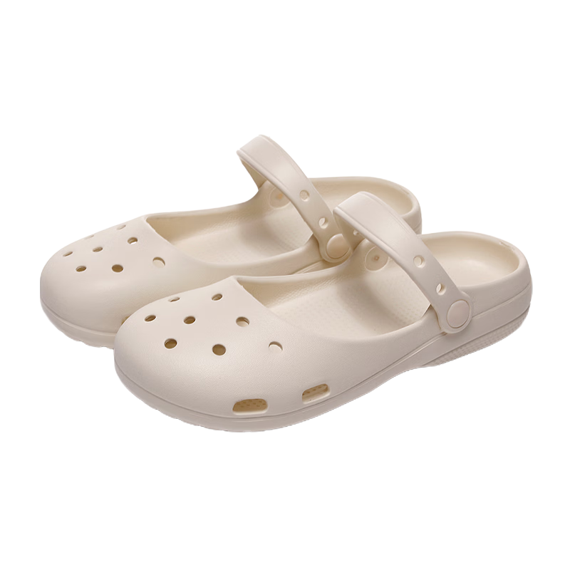 GUOLUOFEI Mary Jane EVA Clog Sandals for Women, White, Size 40, Slip-Resistant Soft Sole Beach Slippers