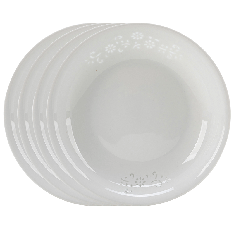 Jingde Story Jingdezhen Exquisite Porcelain 6-Inch Shallow Plate Set of 4 Home Ceramic Tableware Cold Dish Plate Fruit Snack Dish