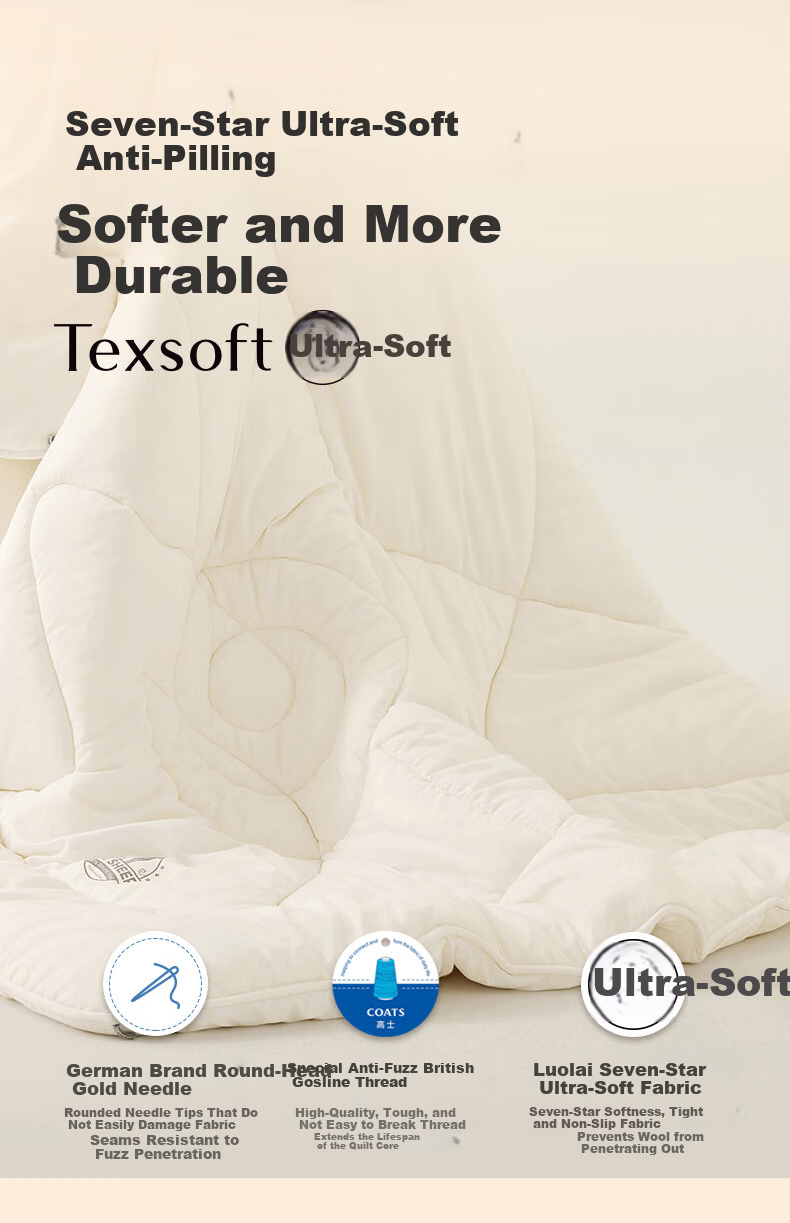 LOVO Luolai Home Textiles, 100% Australian Wool All-Season Comforter, 3.8 Jin (1.9 Kg), 200*230cm, Pink 9